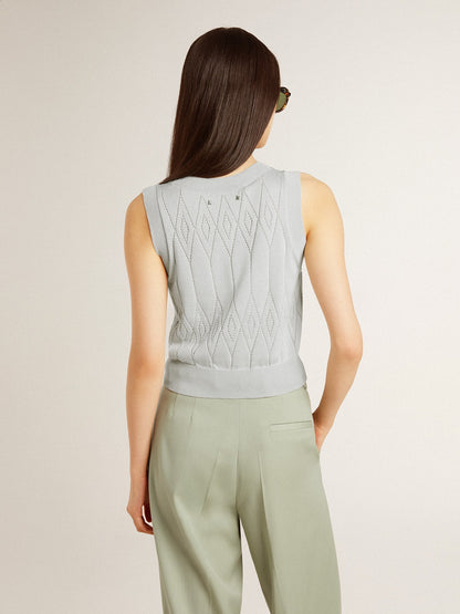 Women's sleeveless tank top in baby blue knit - Golden Goose Women