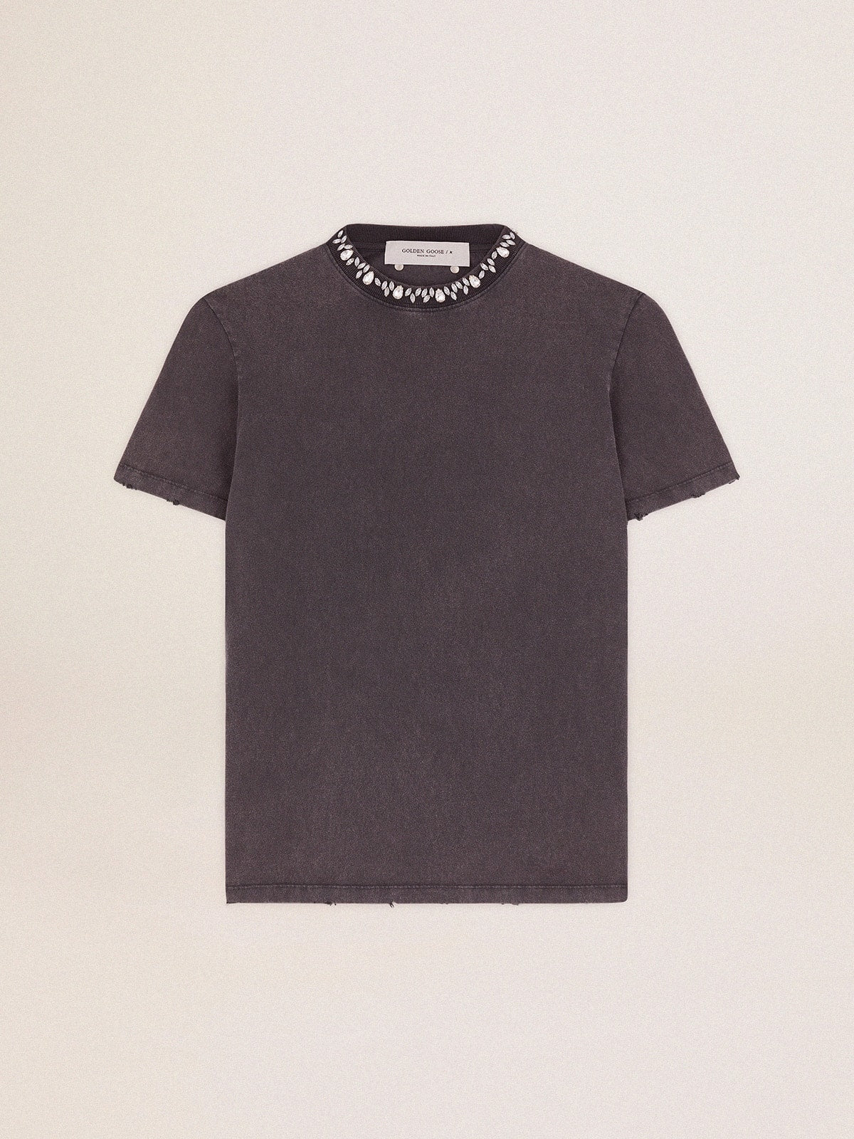 Women's anthracite gray T-shirt with crystals - Golden Goose Women