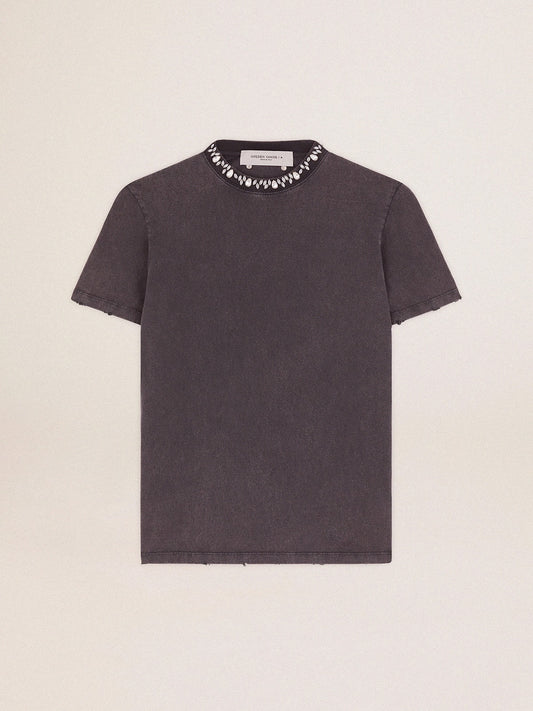 Women's anthracite gray T-shirt with crystals - Golden Goose Women