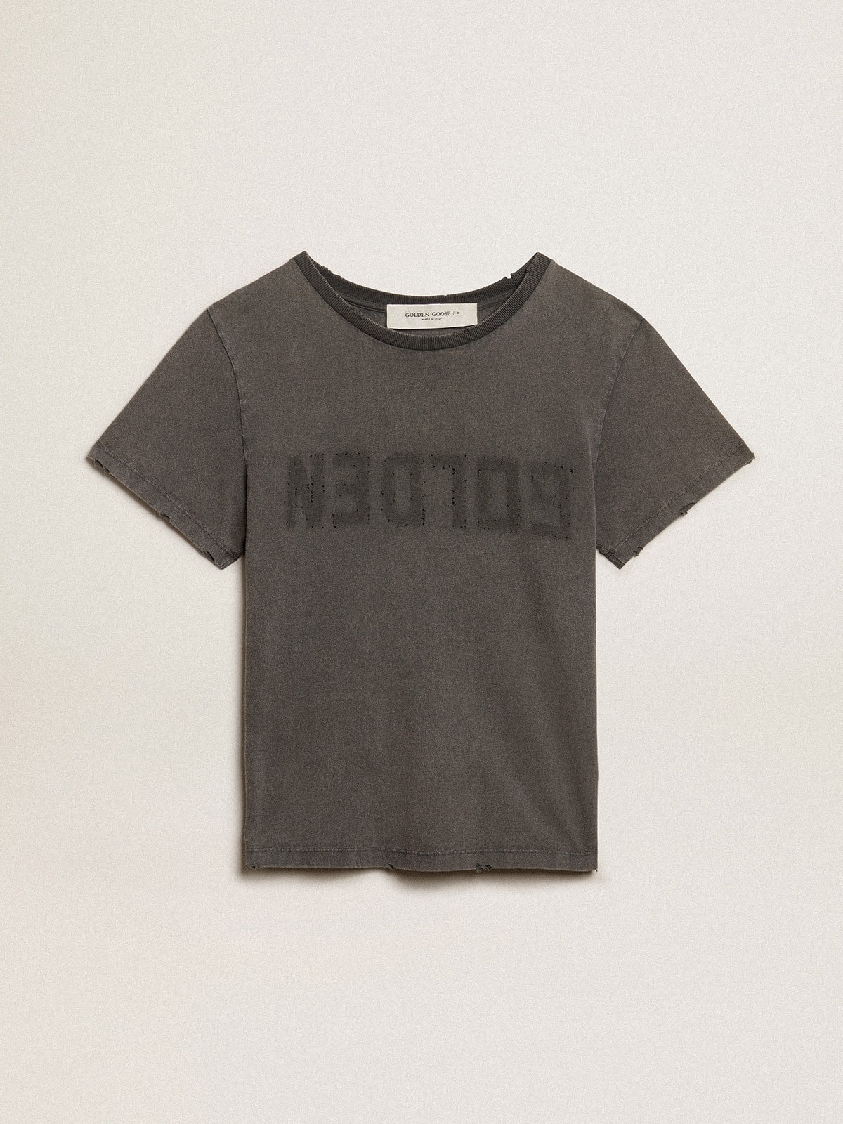 Distressed slim-fit T-shirt in anthracite gray - Golden Goose Women