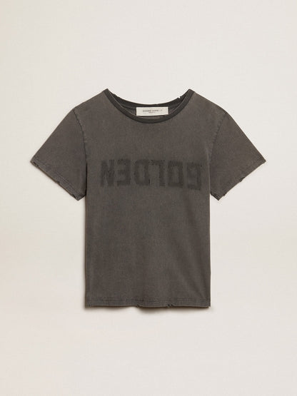 Distressed slim-fit T-shirt in anthracite gray - Golden Goose Women