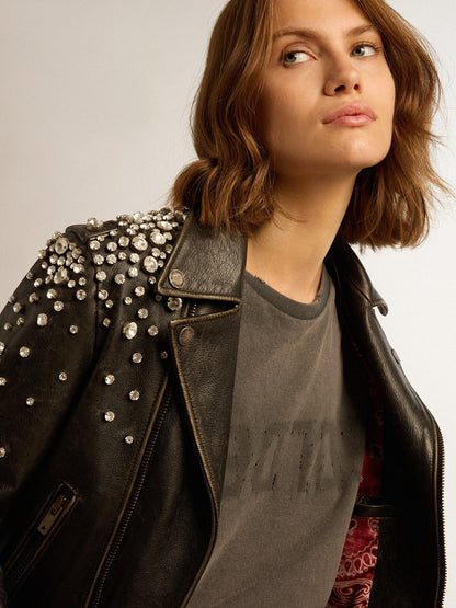 Distressed slim-fit T-shirt in anthracite gray - Golden Goose Women