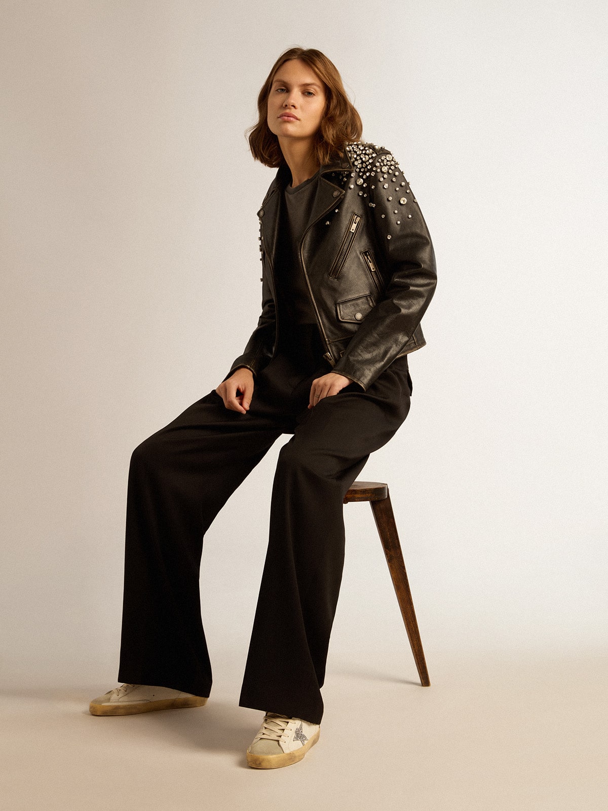 Distressed slim-fit T-shirt in anthracite gray - Golden Goose Women