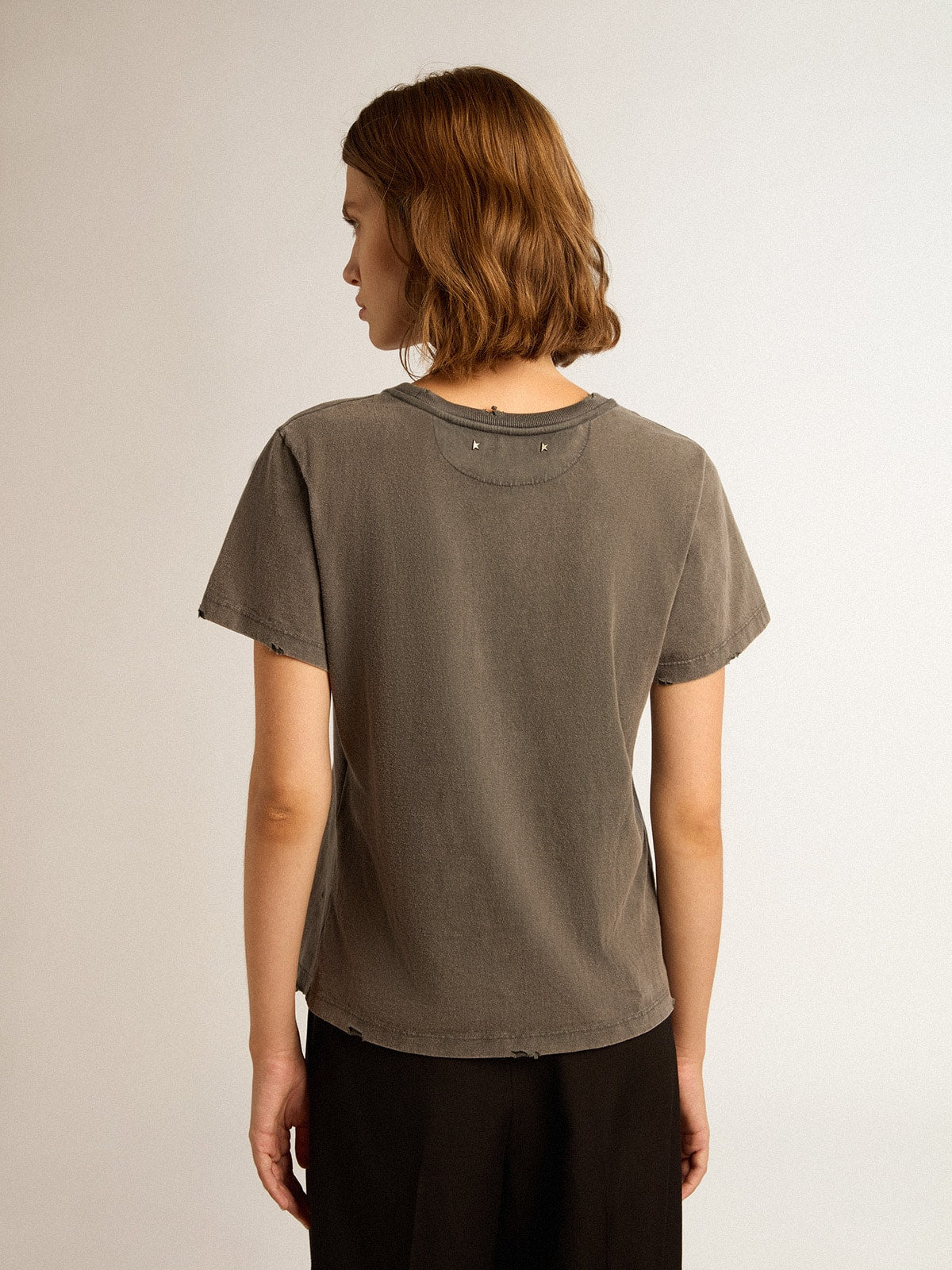 Distressed slim-fit T-shirt in anthracite gray - Golden Goose Women