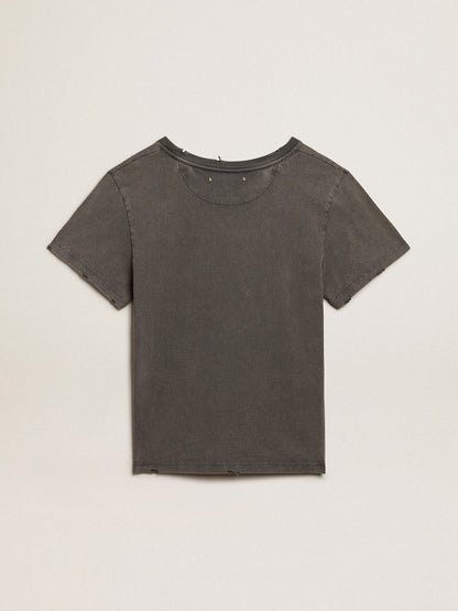 Distressed slim-fit T-shirt in anthracite gray - Golden Goose Women