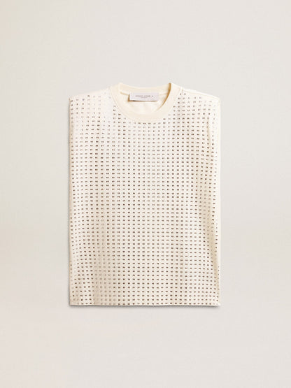 Aged white sleeveless T-shirt embellished with crystals - Golden Goose Women