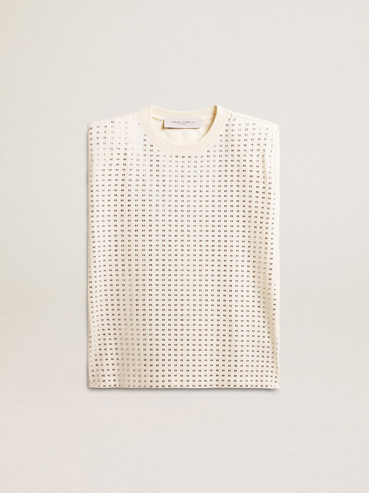 Aged white sleeveless T-shirt embellished with crystals - Golden Goose Women