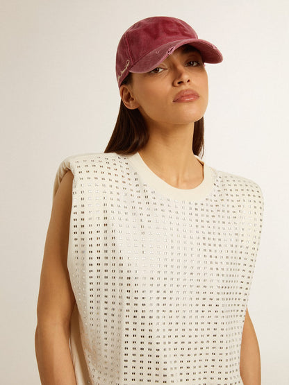Aged white sleeveless T-shirt embellished with crystals - Golden Goose Women