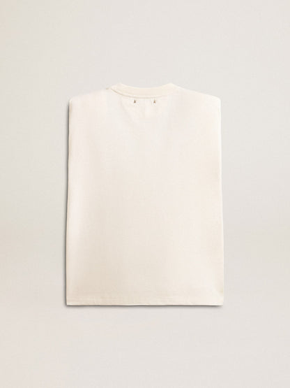 Aged white sleeveless T-shirt embellished with crystals - Golden Goose Women