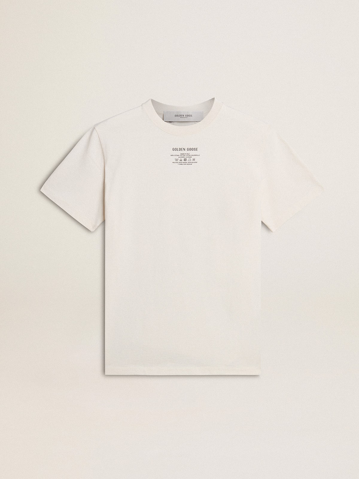 Women's worn-white cotton T-shirt with black lettering - Golden Goose Women