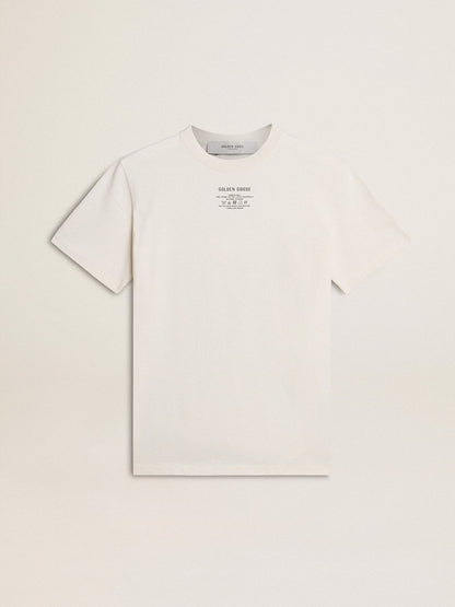 Women's worn-white cotton T-shirt with black lettering - Golden Goose Women