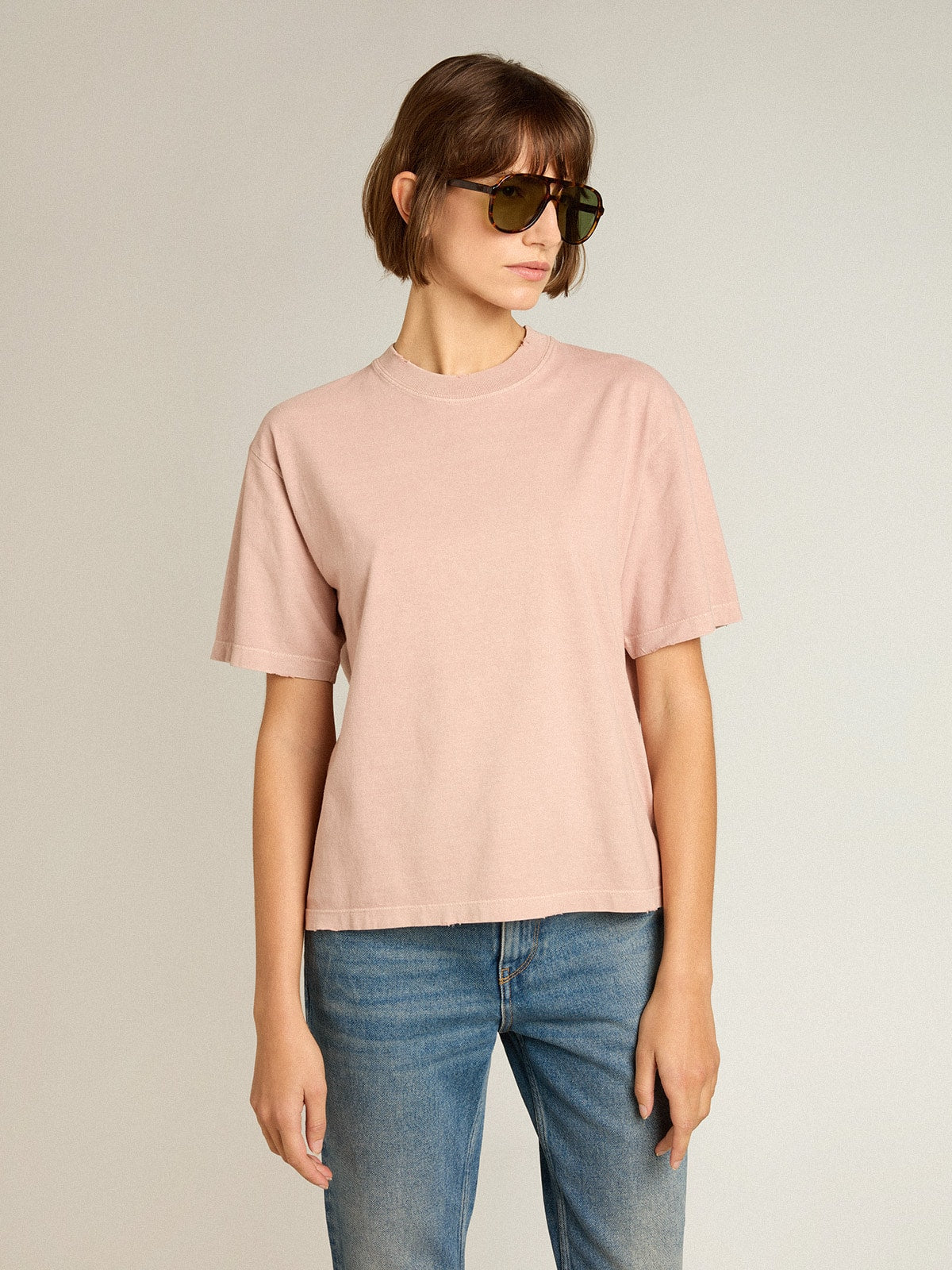 Powder-pink T-shirt with reverse logo on the back - Jersey Capsule - Golden Goose Women