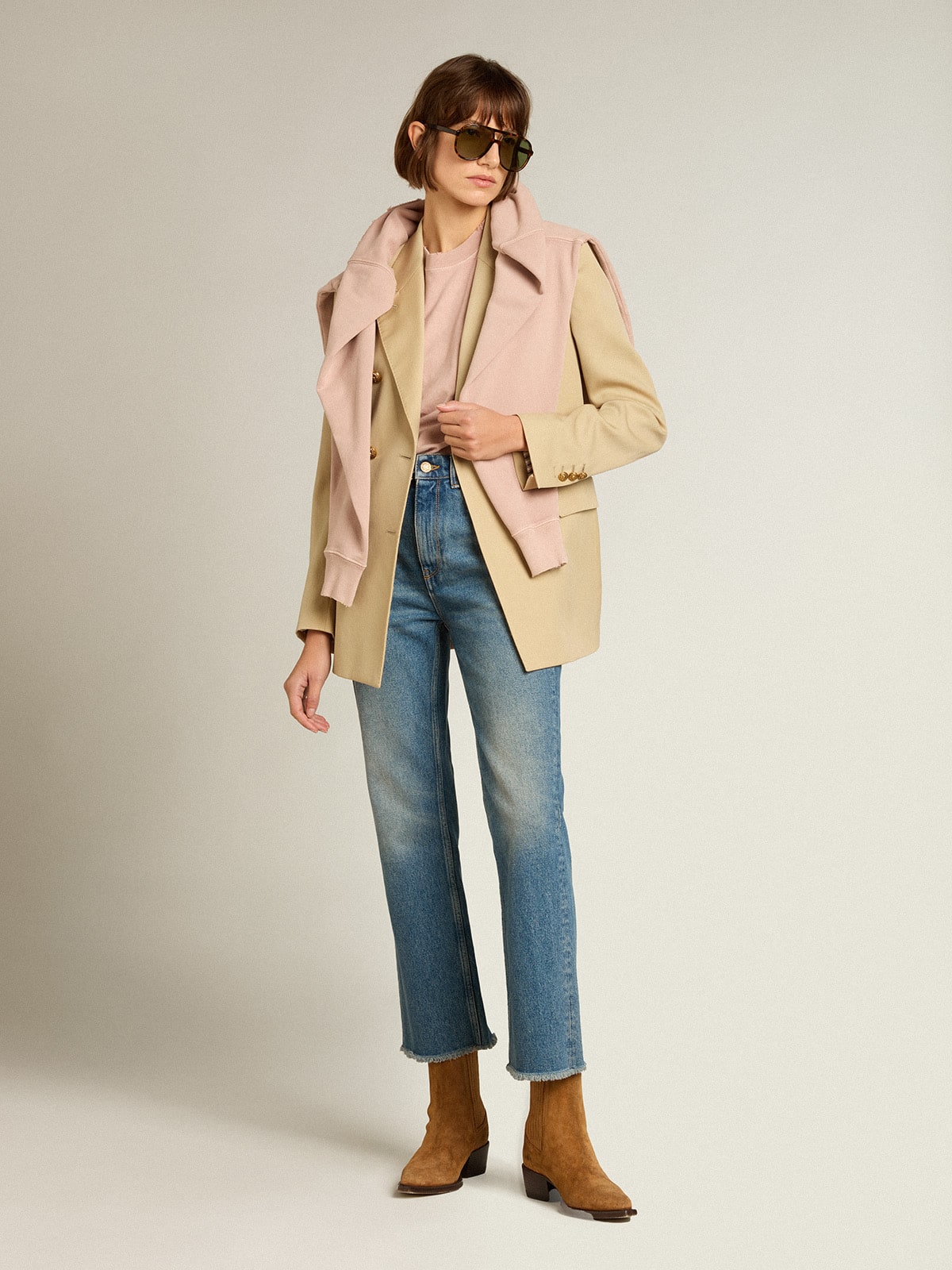 Powder-pink T-shirt with reverse logo on the back - Jersey Capsule - Golden Goose Women