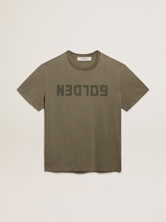 Women's olive green T-shirt with Golden lettering - Golden Goose Women