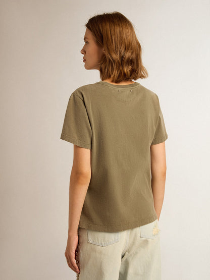 Women's olive green T-shirt with Golden lettering - Golden Goose Women