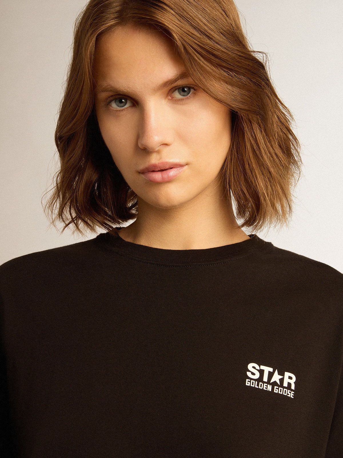 Black Star Collection T-shirt with contrasting white logo and star - Golden Goose Women