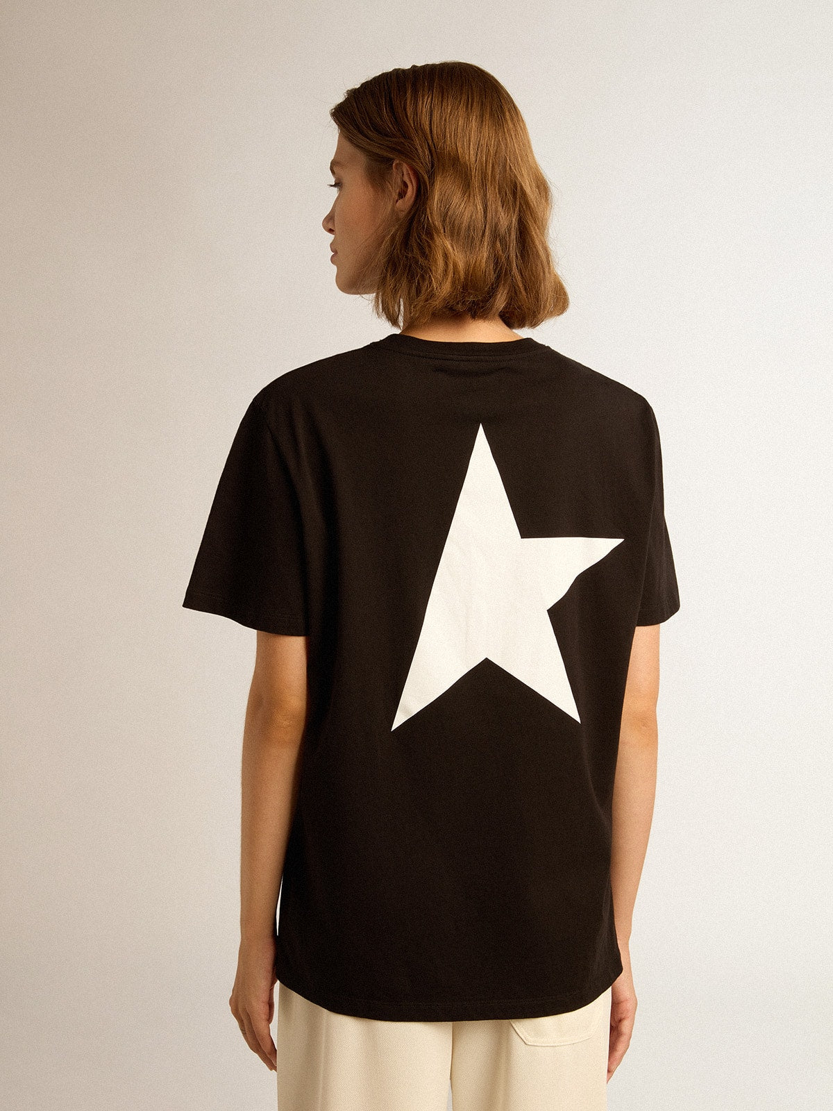 Black Star Collection T-shirt with contrasting white logo and star - Golden Goose Women