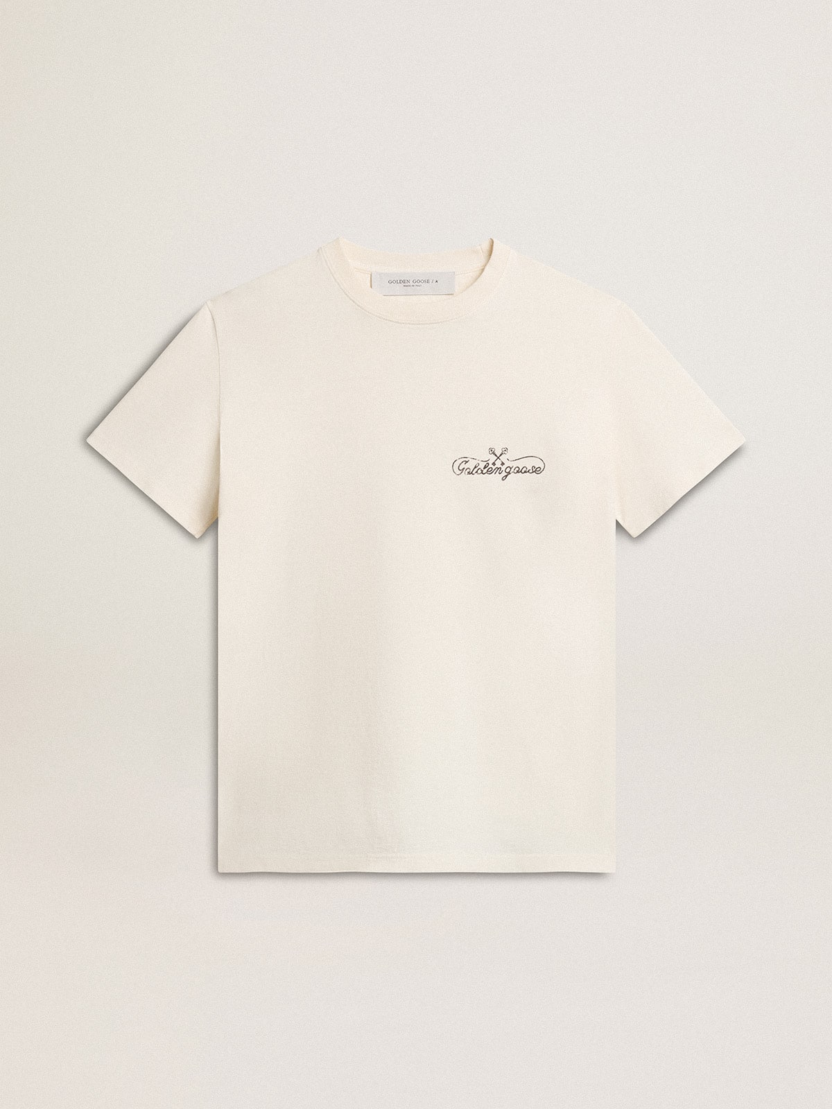 Women’s T-shirt in aged white with logo on the chest - Golden Goose Women