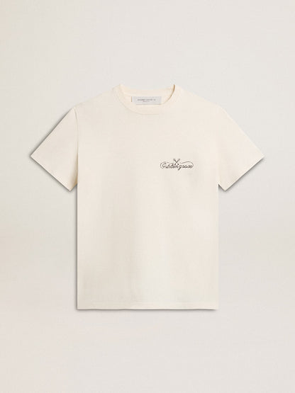 Women’s T-shirt in aged white with logo on the chest - Golden Goose Women