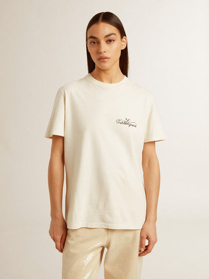 Women’s T-shirt in aged white with logo on the chest - Golden Goose Women