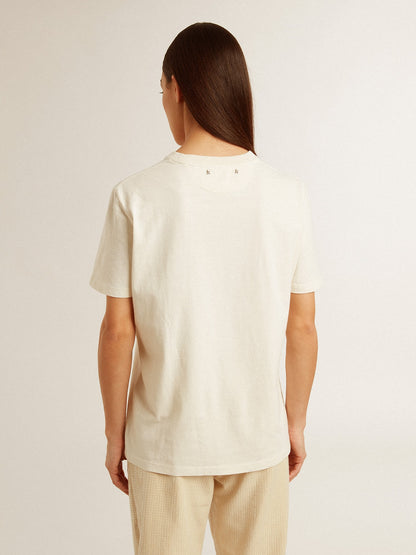 Women’s T-shirt in aged white with logo on the chest - Golden Goose Women