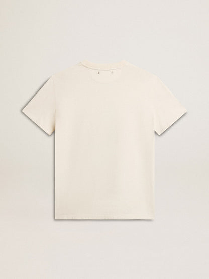Women’s T-shirt in aged white with logo on the chest - Golden Goose Women