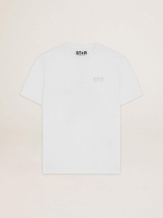 Women's white T-shirt with silver glitter logo and star - Golden Goose Women