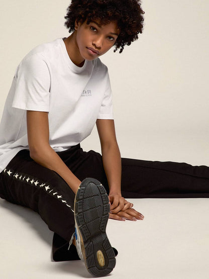 Women's white T-shirt with silver glitter logo and star - Golden Goose Women