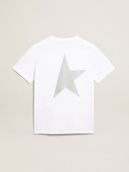 Women's white T-shirt with silver glitter logo and star - Golden Goose Women