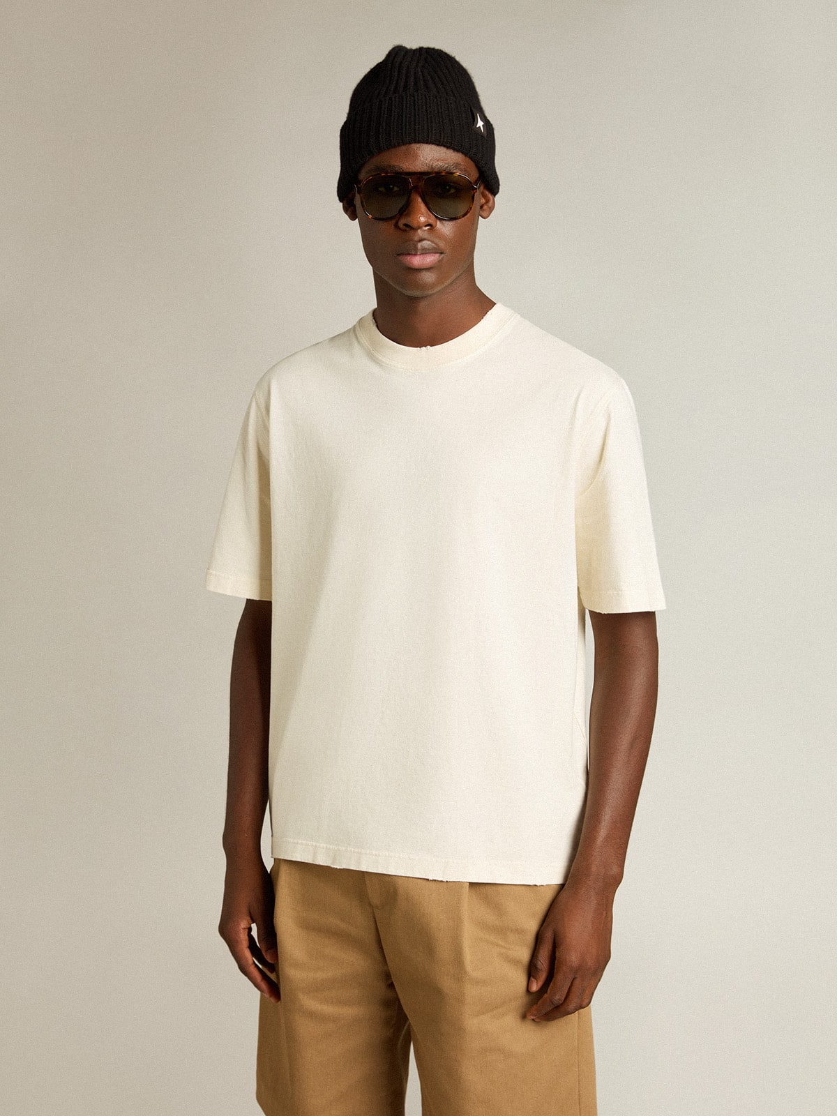 T-shirt in aged white with reverse logo on the back - Jersey Capsule - Golden Goose Women|Men