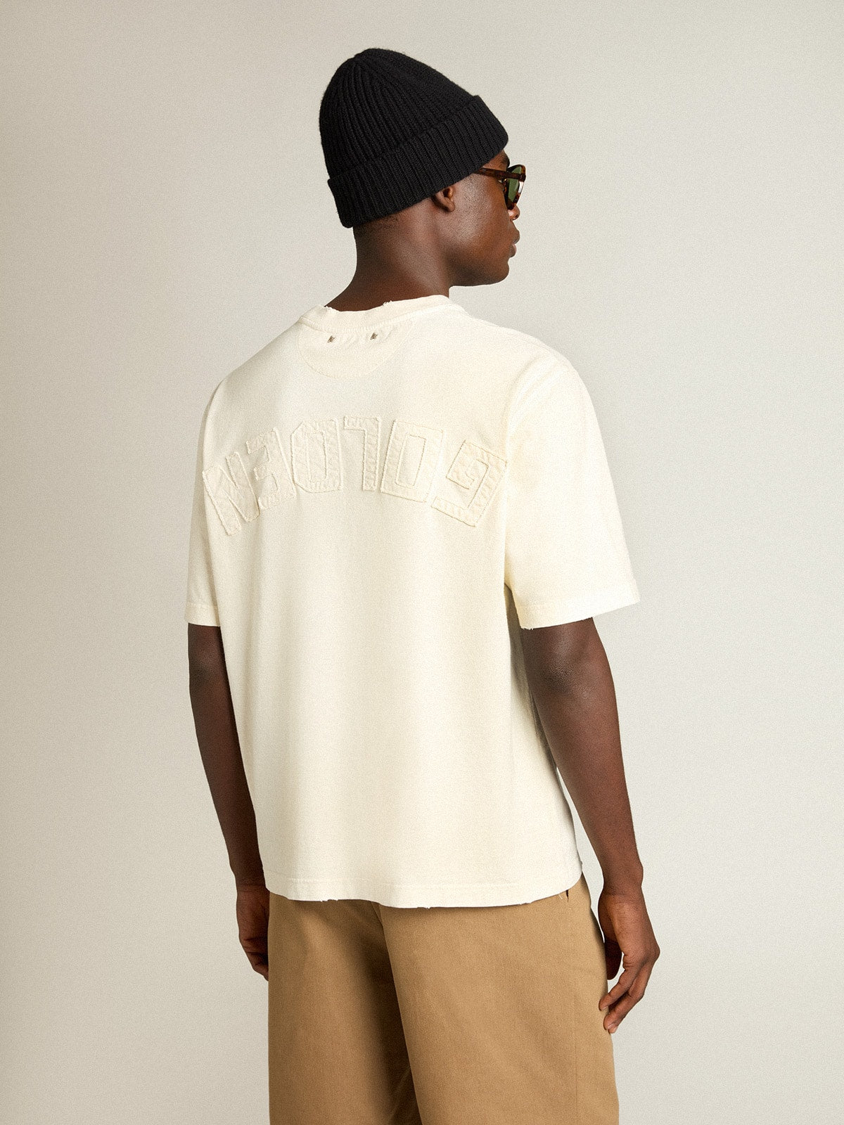T-shirt in aged white with reverse logo on the back - Jersey Capsule - Golden Goose Women|Men