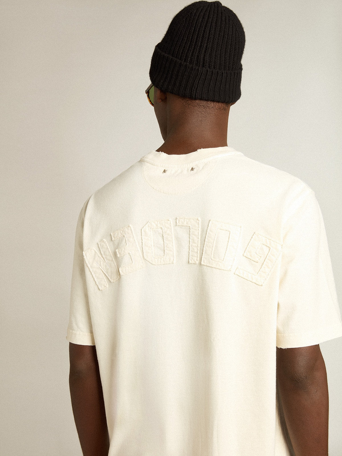 T-shirt in aged white with reverse logo on the back - Jersey Capsule - Golden Goose Women|Men