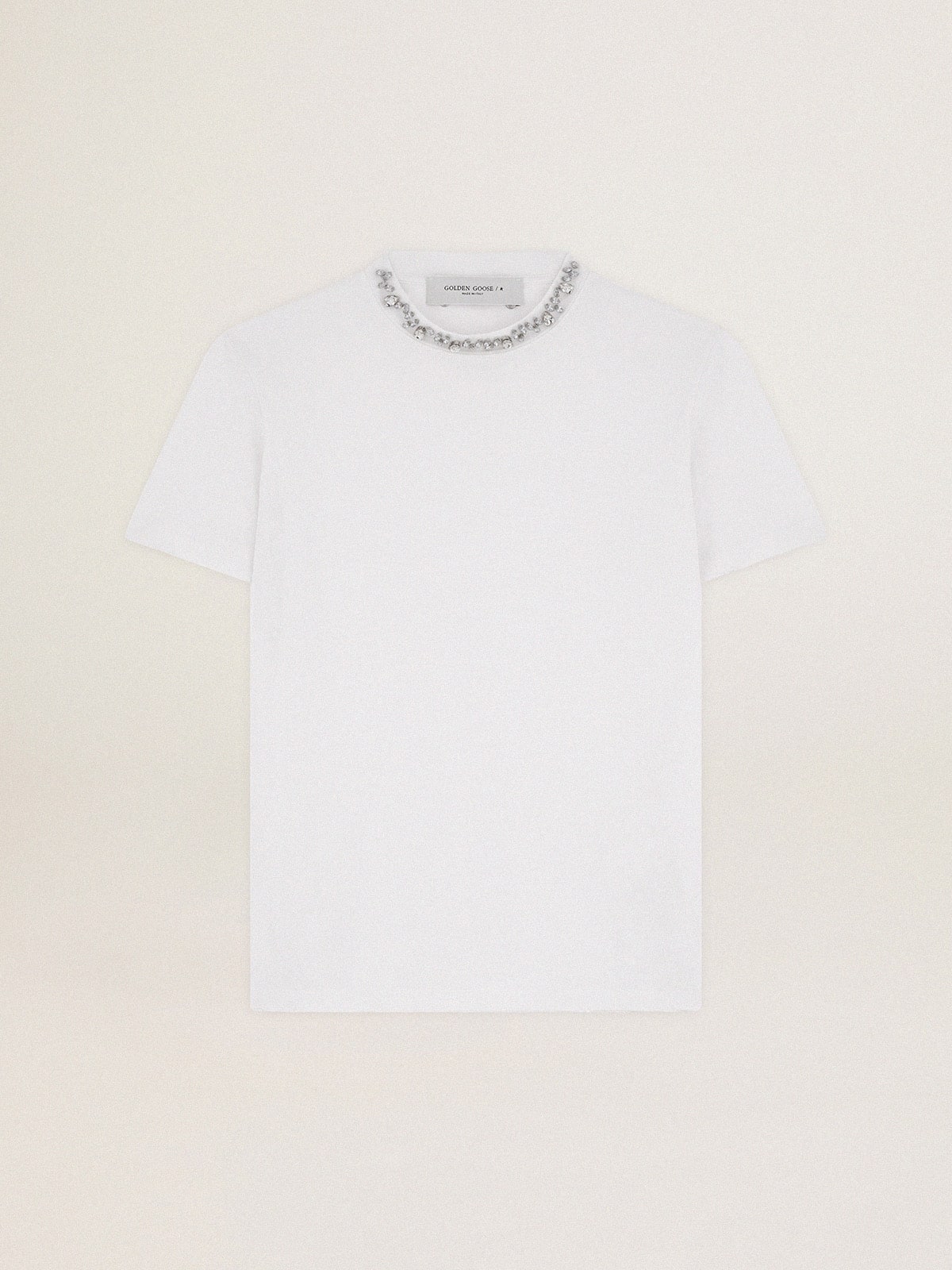 Women's white T-shirt with cabochon crystals - Golden Goose Women