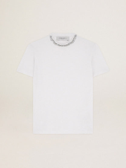 Women's white T-shirt with cabochon crystals - Golden Goose Women