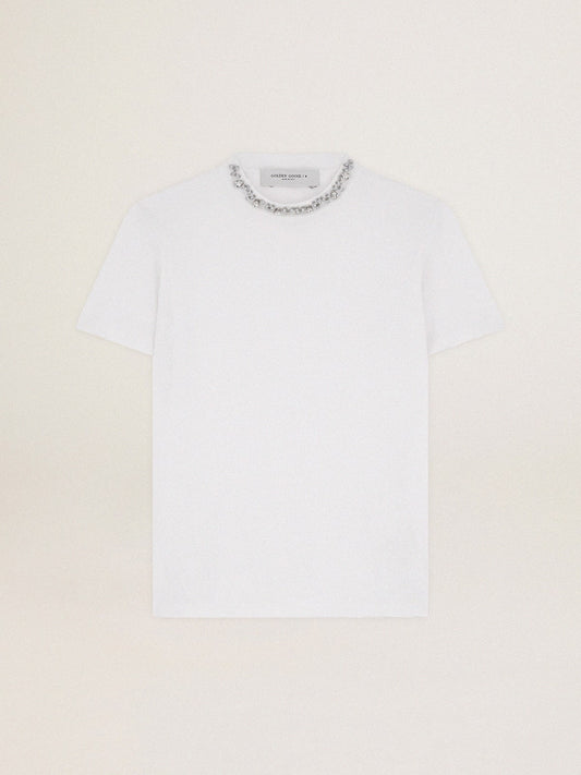 Women's white T-shirt with cabochon crystals - Golden Goose Women