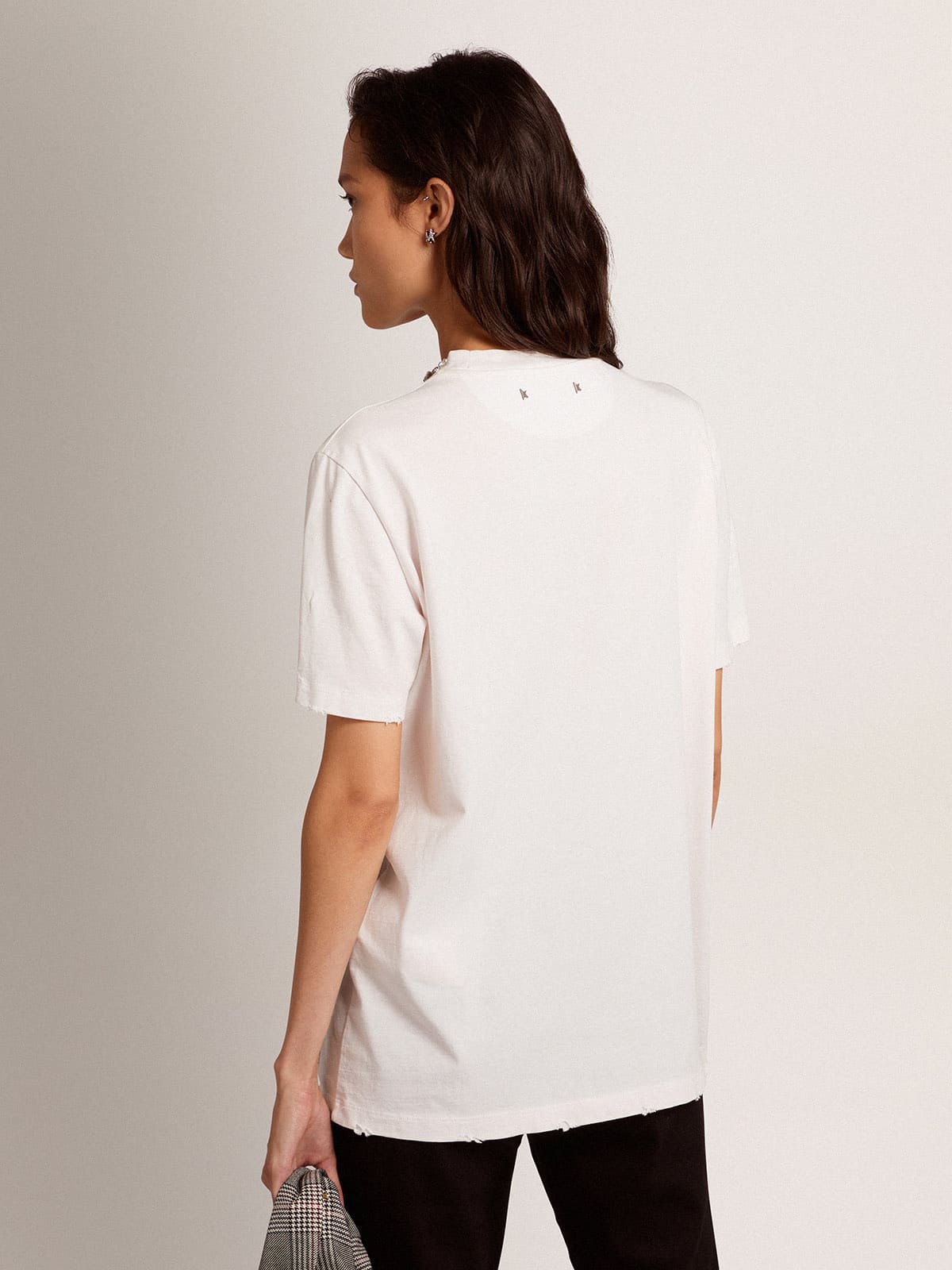 Women's white T-shirt with cabochon crystals - Golden Goose Women