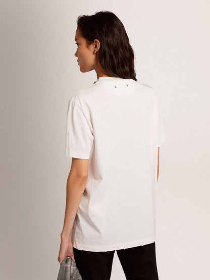 Women's white T-shirt with cabochon crystals - Golden Goose Women
