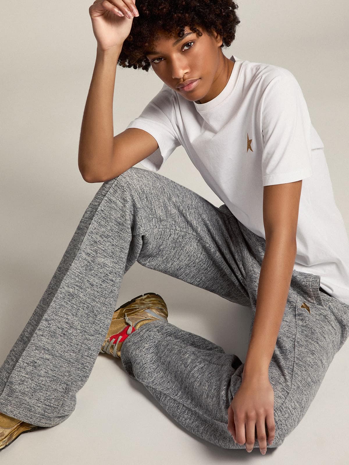 White Star Collection T-shirt with star in gold glitter on the front - Golden Goose Women