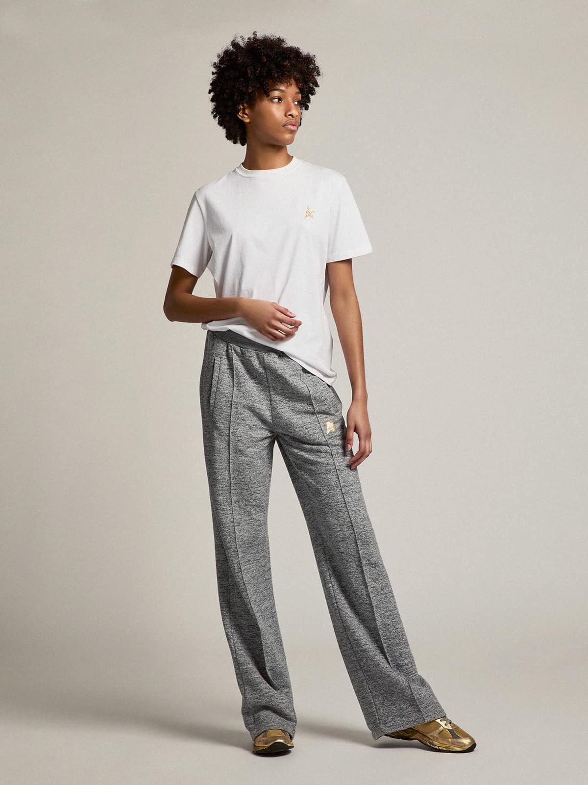 White Star Collection T-shirt with star in gold glitter on the front - Golden Goose Women