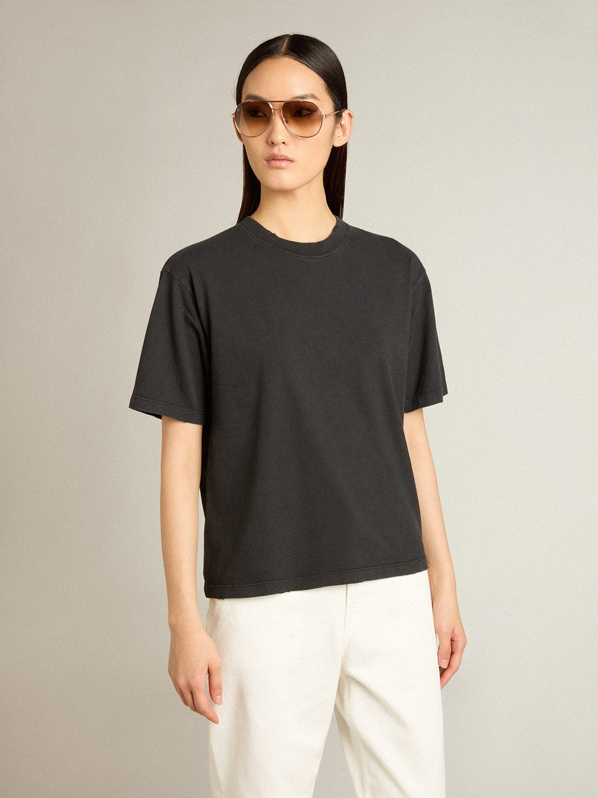 T-shirt in washed black with reverse logo on the back - Jersey Capsule - Golden Goose Women