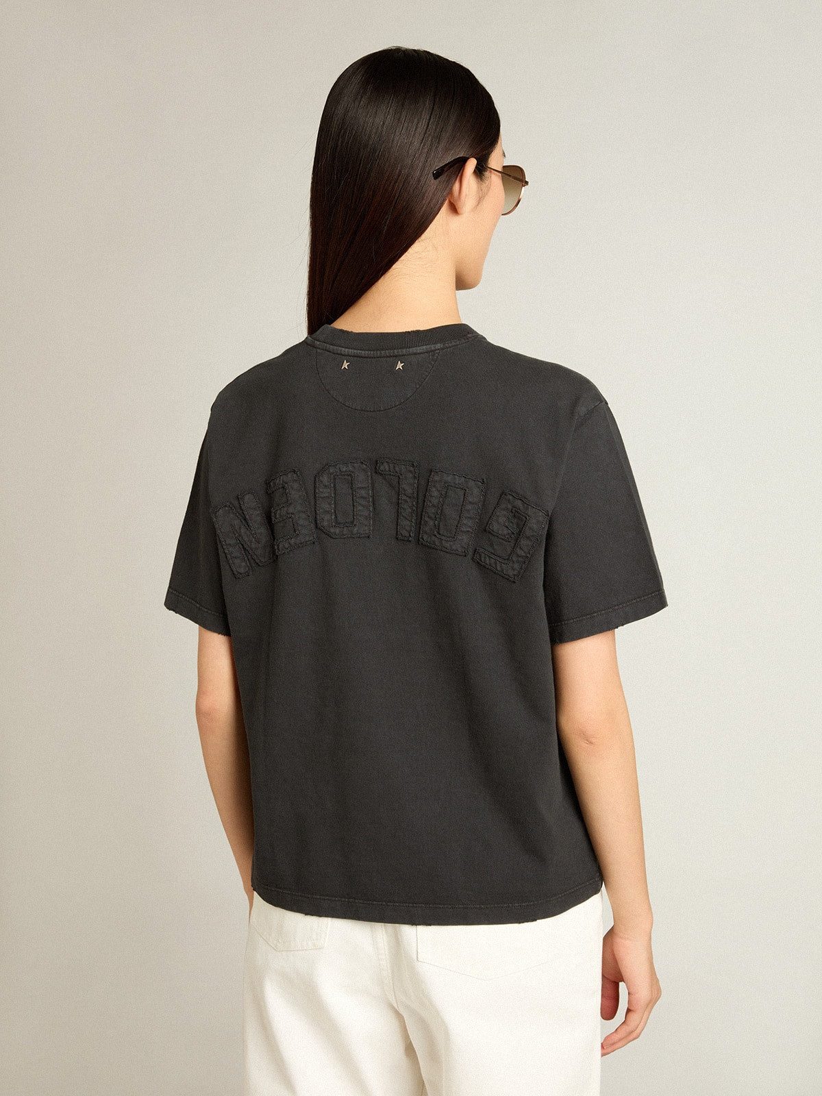 T-shirt in washed black with reverse logo on the back - Jersey Capsule - Golden Goose Women