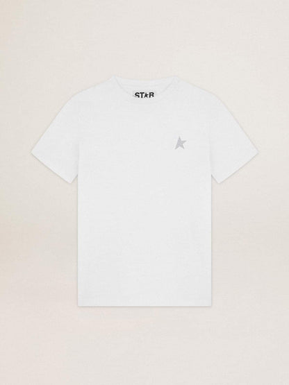 Women's white T-shirt with silver glitter star on the front - Golden Goose Women
