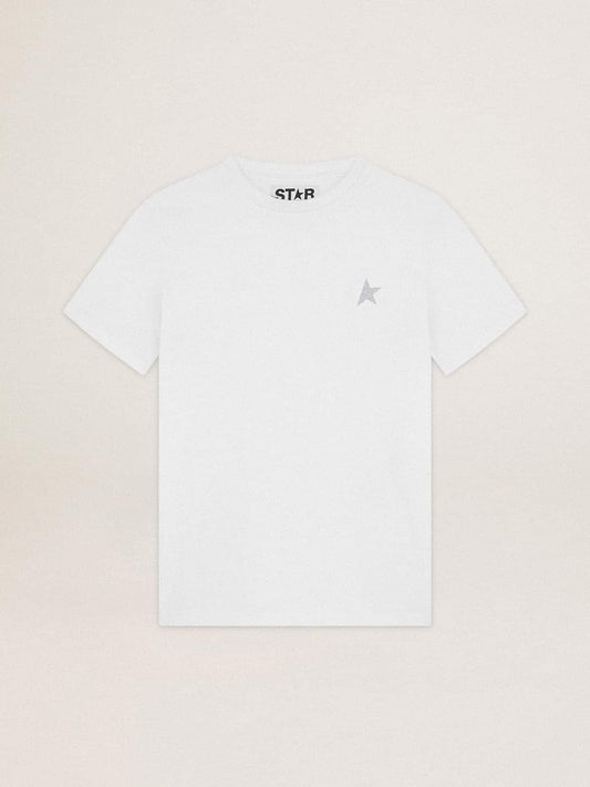 Women's white T-shirt with silver glitter star on the front - Golden Goose Women
