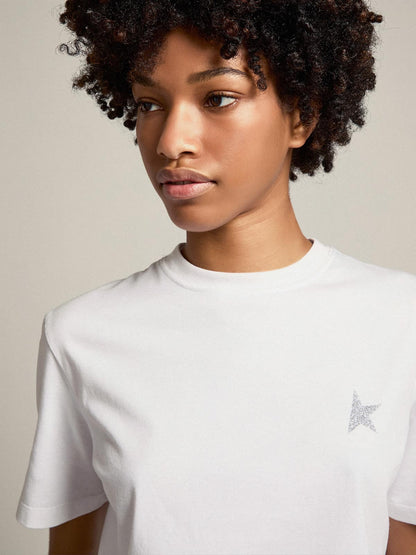 Women's white T-shirt with silver glitter star on the front - Golden Goose Women