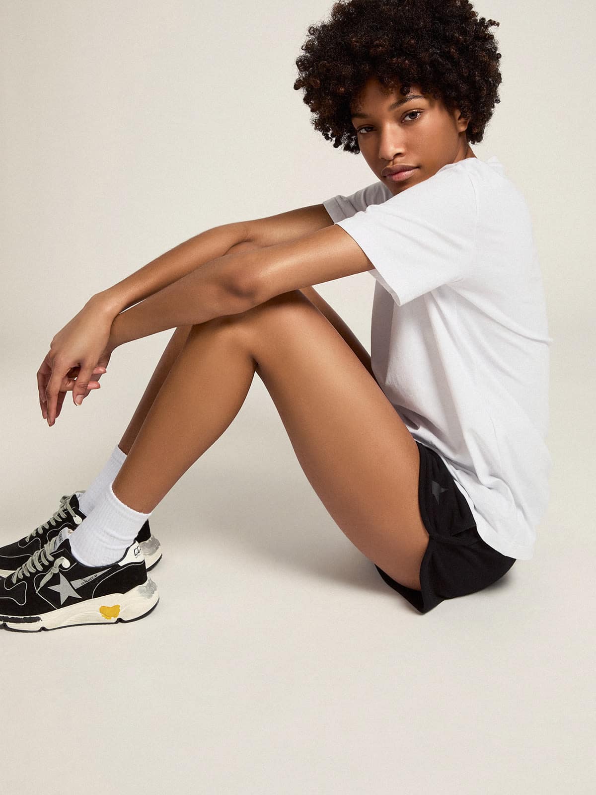 Women's white T-shirt with silver glitter star on the front - Golden Goose Women