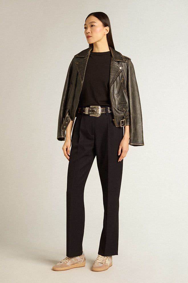 Women’s regular-fit distressed T-shirt in black - Golden Goose Women