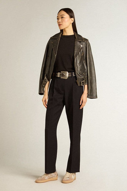 Women’s regular-fit distressed T-shirt in black - Golden Goose Women