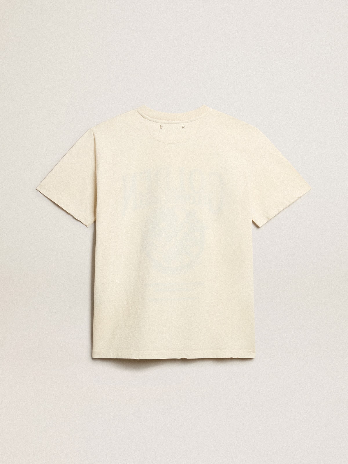 Women’s T-shirt in aged white cotton with seasonal print - Golden Goose Women