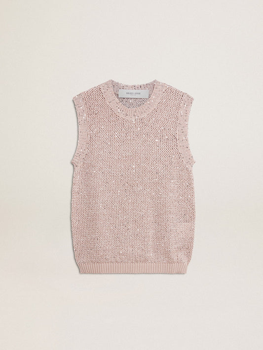 Mesh knit top with sequins and contrasting details - Golden Goose Women
