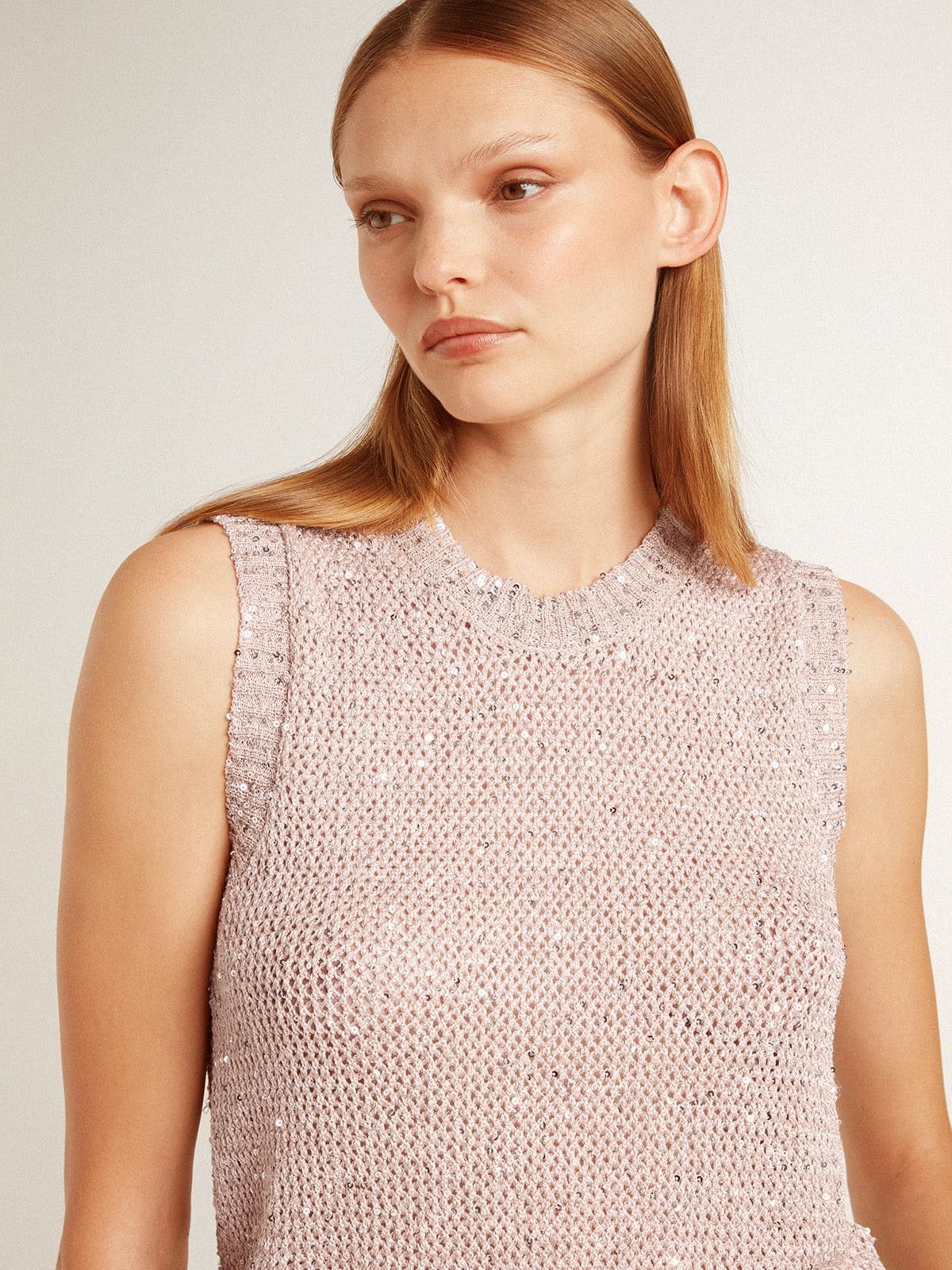 Mesh knit top with sequins and contrasting details - Golden Goose Women